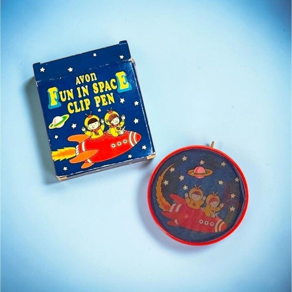 Vintage 1986 Avon Fun in Space Clip Pen Boxed Lenticular Rocket Kids Magic Toy